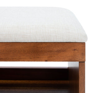 Safavieh Cricket Open Shelf Bench With Cushion – Stylish Mid-Century Storage Solution For Any Room Cream Linen / Natural Acacia BCH5000A