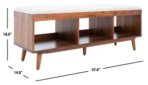 Safavieh Cricket Open Shelf Bench With Cushion – Stylish Mid-Century Storage Solution For Any Room Cream Linen / Natural Acacia BCH5000A