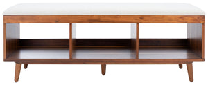 Safavieh Cricket Open Shelf Bench With Cushion – Stylish Mid-Century Storage Solution For Any Room Cream Linen / Natural Acacia BCH5000A