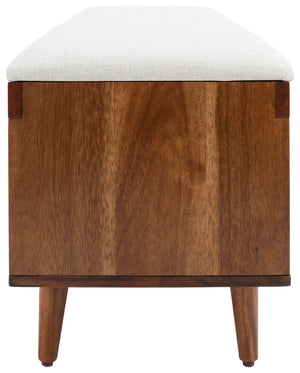 Safavieh Cricket Open Shelf Bench With Cushion – Stylish Mid-Century Storage Solution For Any Room Cream Linen / Natural Acacia BCH5000A