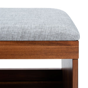 Safavieh Cricket Open Shelf Bench With Cushion – Stylish Mid-Century Storage Solution For Any Room Grey Linen / Natural Acacia BCH5000B