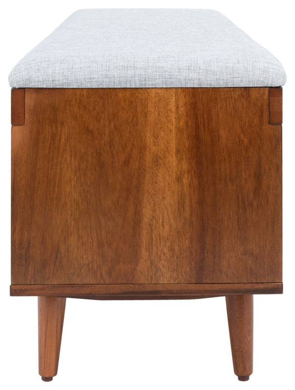 Safavieh Cricket Open Shelf Bench With Cushion – Stylish Mid-Century Storage Solution For Any Room Grey Linen / Natural Acacia BCH5000B