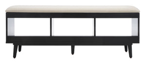 Safavieh Cricket Open Shelf Bench With Cushion – Stylish Mid-Century Storage Solution For Any Room Cream  Linen / Black BCH5000C
