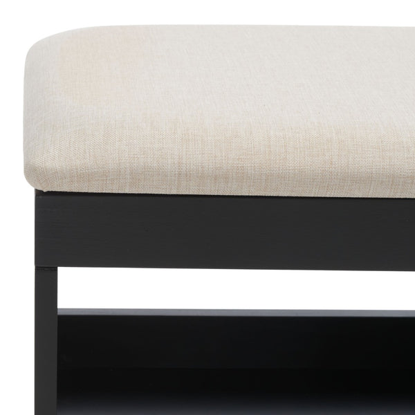 Safavieh Cricket Open Shelf Bench With Cushion – Stylish Mid-Century Storage Solution For Any Room Cream  Linen / Black BCH5000C