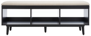 Safavieh Cricket Open Shelf Bench With Cushion – Stylish Mid-Century Storage Solution For Any Room Cream  Linen / Black BCH5000C