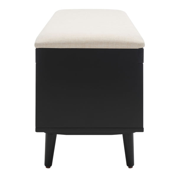 Safavieh Cricket Open Shelf Bench With Cushion – Stylish Mid-Century Storage Solution For Any Room Cream  Linen / Black BCH5000C