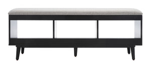 Safavieh Cricket Open Shelf Bench With Cushion – Stylish Mid-Century Storage Solution For Any Room Grey Linen / Black BCH5000D