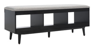 Safavieh Cricket Open Shelf Bench With Cushion – Stylish Mid-Century Storage Solution For Any Room Grey Linen / Black BCH5000D