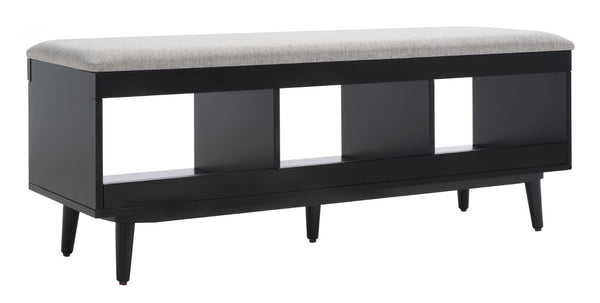 Safavieh Cricket Open Shelf Bench With Cushion – Stylish Mid-Century Storage Solution For Any Room Grey Linen / Black BCH5000D