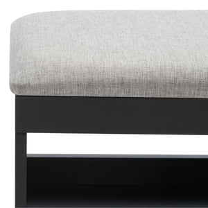 Safavieh Cricket Open Shelf Bench With Cushion – Stylish Mid-Century Storage Solution For Any Room Grey Linen / Black BCH5000D