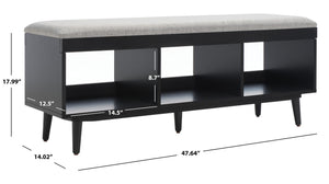 Safavieh Cricket Open Shelf Bench With Cushion – Stylish Mid-Century Storage Solution For Any Room Grey Linen / Black BCH5000D