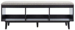 Safavieh Cricket Open Shelf Bench With Cushion – Stylish Mid-Century Storage Solution For Any Room Grey Linen / Black BCH5000D