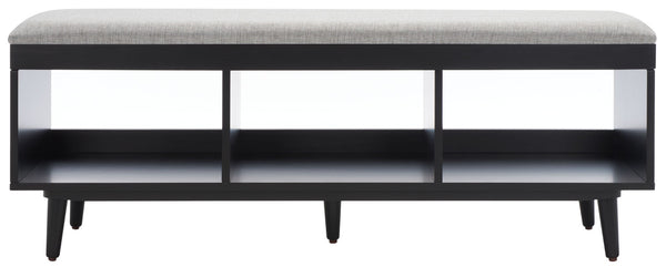 Safavieh Cricket Open Shelf Bench With Cushion – Stylish Mid-Century Storage Solution For Any Room Grey Linen / Black BCH5000D