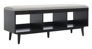 Safavieh Cricket Open Shelf Bench With Cushion – Stylish Mid-Century Storage Solution For Any Room Grey Linen / Black BCH5000D