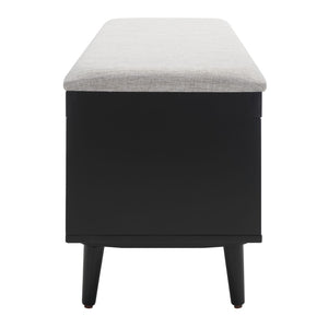 Safavieh Cricket Open Shelf Bench With Cushion – Stylish Mid-Century Storage Solution For Any Room Grey Linen / Black BCH5000D