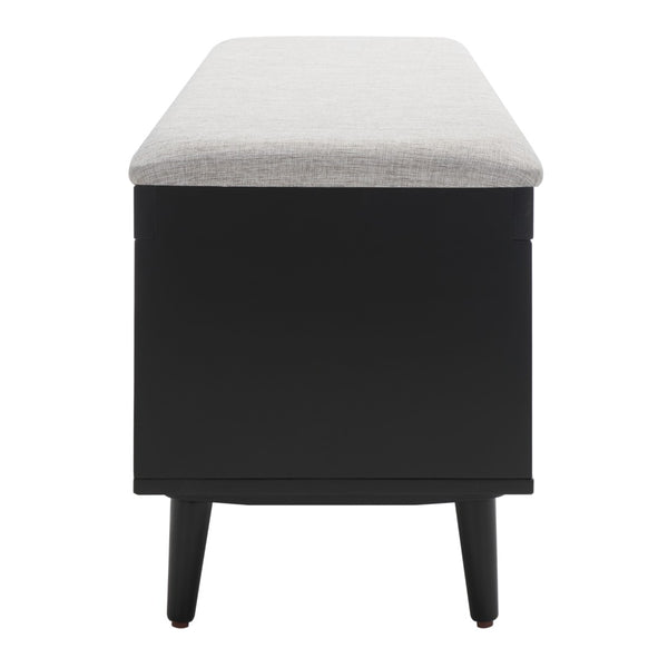 Safavieh Cricket Open Shelf Bench With Cushion – Stylish Mid-Century Storage Solution For Any Room Grey Linen / Black BCH5000D