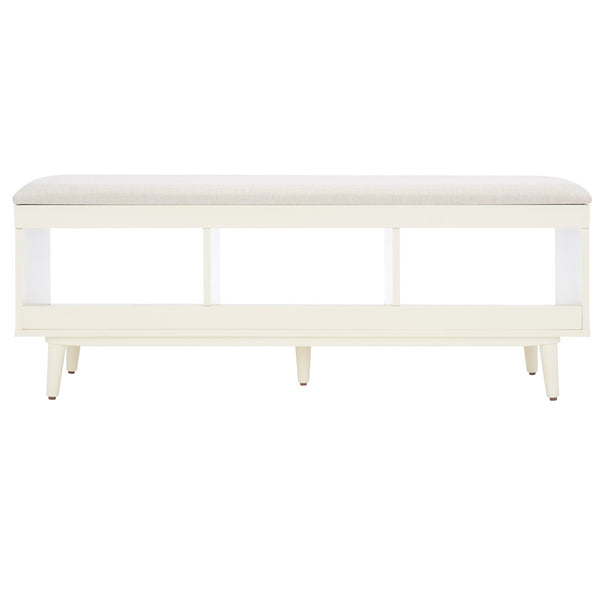 Safavieh Cricket Open Shelf Bench W/ Cushion XII23 Cream Linen / Cream Wood BCH5000E
