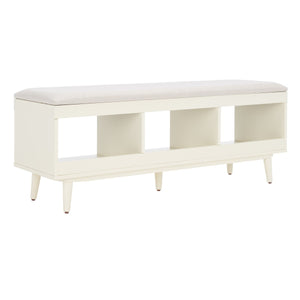 Safavieh Cricket Open Shelf Bench W/ Cushion XII23 Cream Linen / Cream Wood BCH5000E