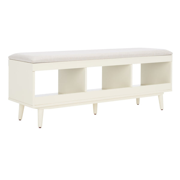 Safavieh Cricket Open Shelf Bench W/ Cushion XII23 Cream Linen / Cream Wood BCH5000E