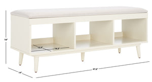 Safavieh Cricket Open Shelf Bench W/ Cushion XII23 Cream Linen / Cream Wood BCH5000E