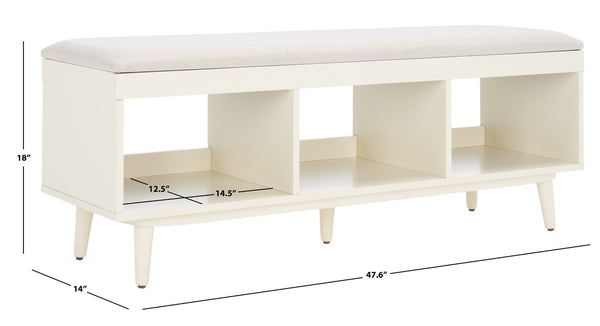 Safavieh Cricket Open Shelf Bench W/ Cushion XII23 Cream Linen / Cream Wood BCH5000E