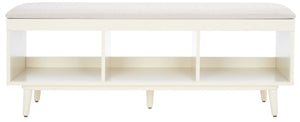 Safavieh Cricket Open Shelf Bench With Cushion – Stylish Mid-Century Storage Solution For Any Room Cream Linen / Cream BCH5000E