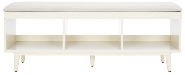 Safavieh Cricket Open Shelf Bench With Cushion – Stylish Mid-Century Storage Solution For Any Room Cream Linen / Cream BCH5000E