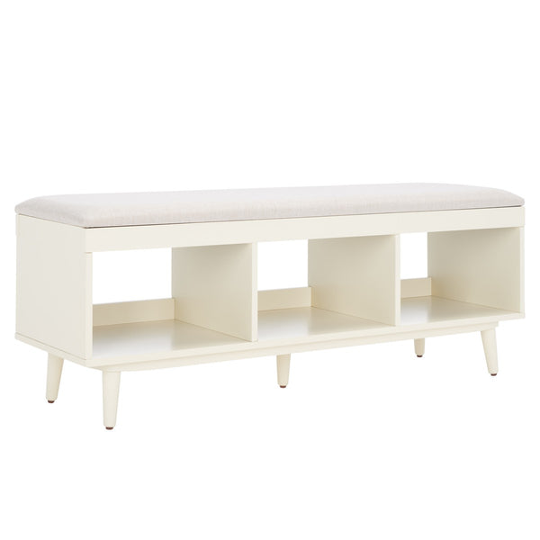 Safavieh Cricket Open Shelf Bench W/ Cushion XII23 Cream Linen / Cream Wood BCH5000E