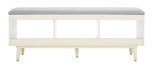 Safavieh Cricket Open Shelf Bench With Cushion – Stylish Mid-Century Storage Solution For Any Room Grey Linen / Cream BCH5000F