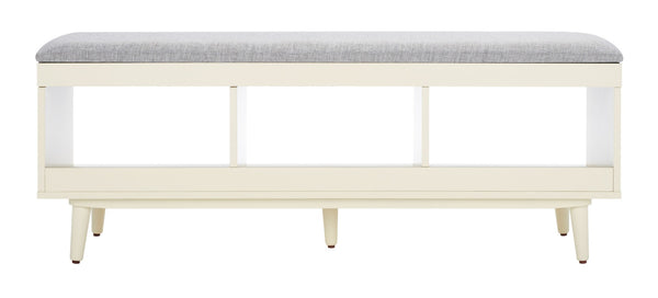 Safavieh Cricket Open Shelf Bench With Cushion – Stylish Mid-Century Storage Solution For Any Room Grey Linen / Cream BCH5000F