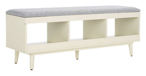 Safavieh Cricket Open Shelf Bench With Cushion – Stylish Mid-Century Storage Solution For Any Room Grey Linen / Cream BCH5000F