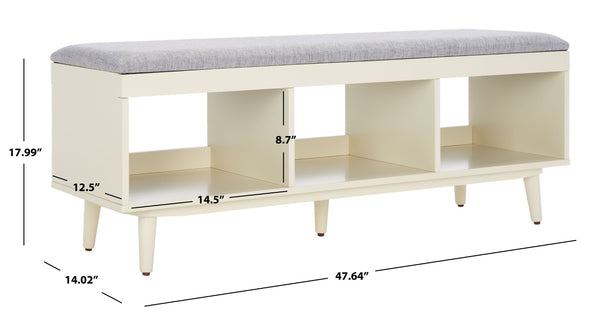 Safavieh Cricket Open Shelf Bench With Cushion – Stylish Mid-Century Storage Solution For Any Room Grey Linen / Cream BCH5000F
