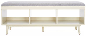 Safavieh Cricket Open Shelf Bench With Cushion – Stylish Mid-Century Storage Solution For Any Room Grey Linen / Cream BCH5000F
