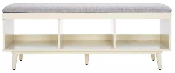 Safavieh Cricket Open Shelf Bench With Cushion – Stylish Mid-Century Storage Solution For Any Room Grey Linen / Cream BCH5000F