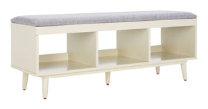 Safavieh Cricket Open Shelf Bench With Cushion – Stylish Mid-Century Storage Solution For Any Room Grey Linen / Cream BCH5000F