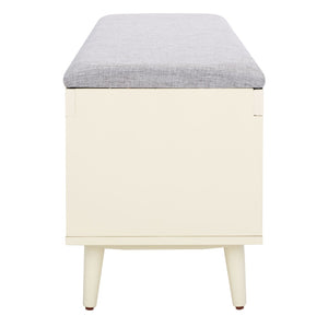 Safavieh Cricket Open Shelf Bench With Cushion – Stylish Mid-Century Storage Solution For Any Room Grey Linen / Cream BCH5000F