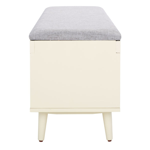 Safavieh Cricket Open Shelf Bench With Cushion – Stylish Mid-Century Storage Solution For Any Room Grey Linen / Cream BCH5000F