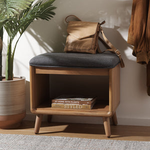 Safavieh Solo Open Shelf Bench With Plush Cushion – Stylish Entryway Seating & Organizing Solution For Home Dark Grey / Natural BCH5001C