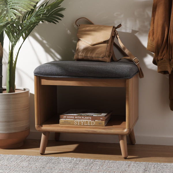 Safavieh Solo Open Shelf Bench With Plush Cushion – Stylish Entryway Seating & Organizing Solution For Home Dark Grey / Natural BCH5001C
