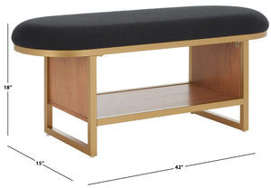 Safavieh Iona Open Shelf Bench W/Cushion XII23 Black / Walnut  Mdf, Particle Board, Acacia Veneer BCH5002A