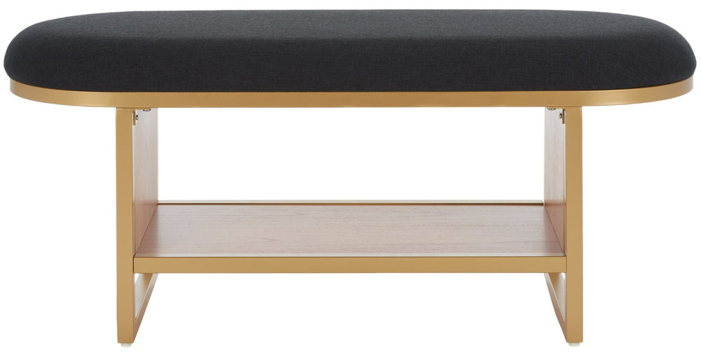 Safavieh Iona Open Shelf Bench With Cushion - Stylish Seating & Storage Solution For Entryways & Living Rooms Black / Walnut BCH5002A