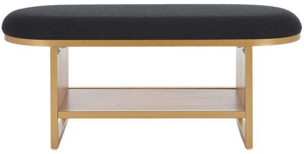 Safavieh Iona Open Shelf Bench W/Cushion XII23 Black / Walnut  Mdf, Particle Board, Acacia Veneer BCH5002A