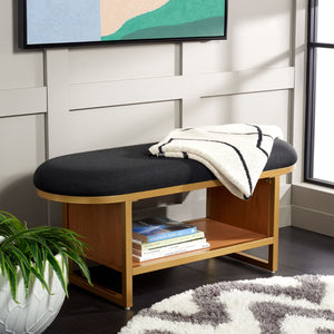 Safavieh Iona Open Shelf Bench With Cushion - Stylish Seating & Storage Solution For Entryways & Living Rooms Black / Walnut BCH5002A
