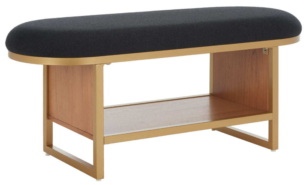 Safavieh Iona Open Shelf Bench With Cushion - Stylish Seating & Storage Solution For Entryways & Living Rooms Black / Walnut BCH5002A