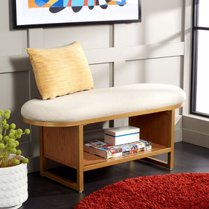 Safavieh Iona Open Shelf Bench With Cushion - Stylish Seating & Storage Solution For Entryways & Living Rooms Cream / Walnut BCH5002B