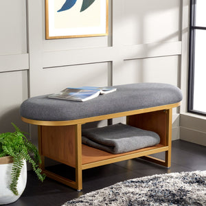 Safavieh Iona Open Shelf Bench With Cushion - Stylish Seating & Storage Solution For Entryways & Living Rooms Dark Grey / Walnut BCH5002C