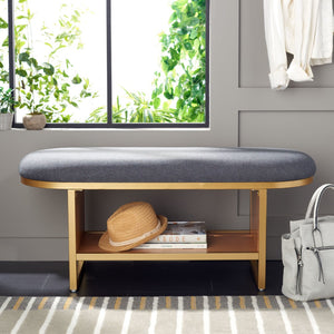 Safavieh Iona Open Shelf Bench With Cushion - Stylish Seating & Storage Solution For Entryways & Living Rooms Dark Grey / Walnut BCH5002C
