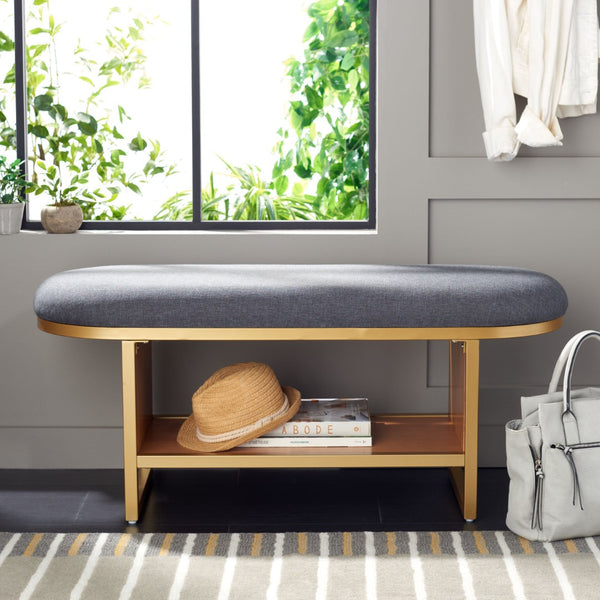 Safavieh Iona Open Shelf Bench With Cushion - Stylish Seating & Storage Solution For Entryways & Living Rooms Dark Grey / Walnut BCH5002C