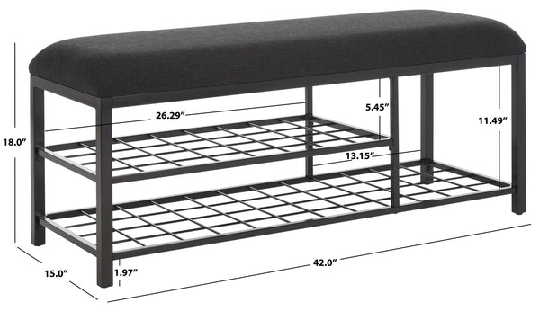 Safavieh Milligan Open Shelf Bench W/ Cushion XII23 Black / Black   Mdf BCH5003A