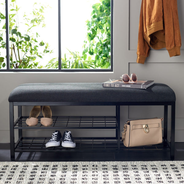 Safavieh Milligan Open-Shelf Entryway Bench With Plush Cushion For Stylish Storage And Seating Solutions Black / Black BCH5003A
